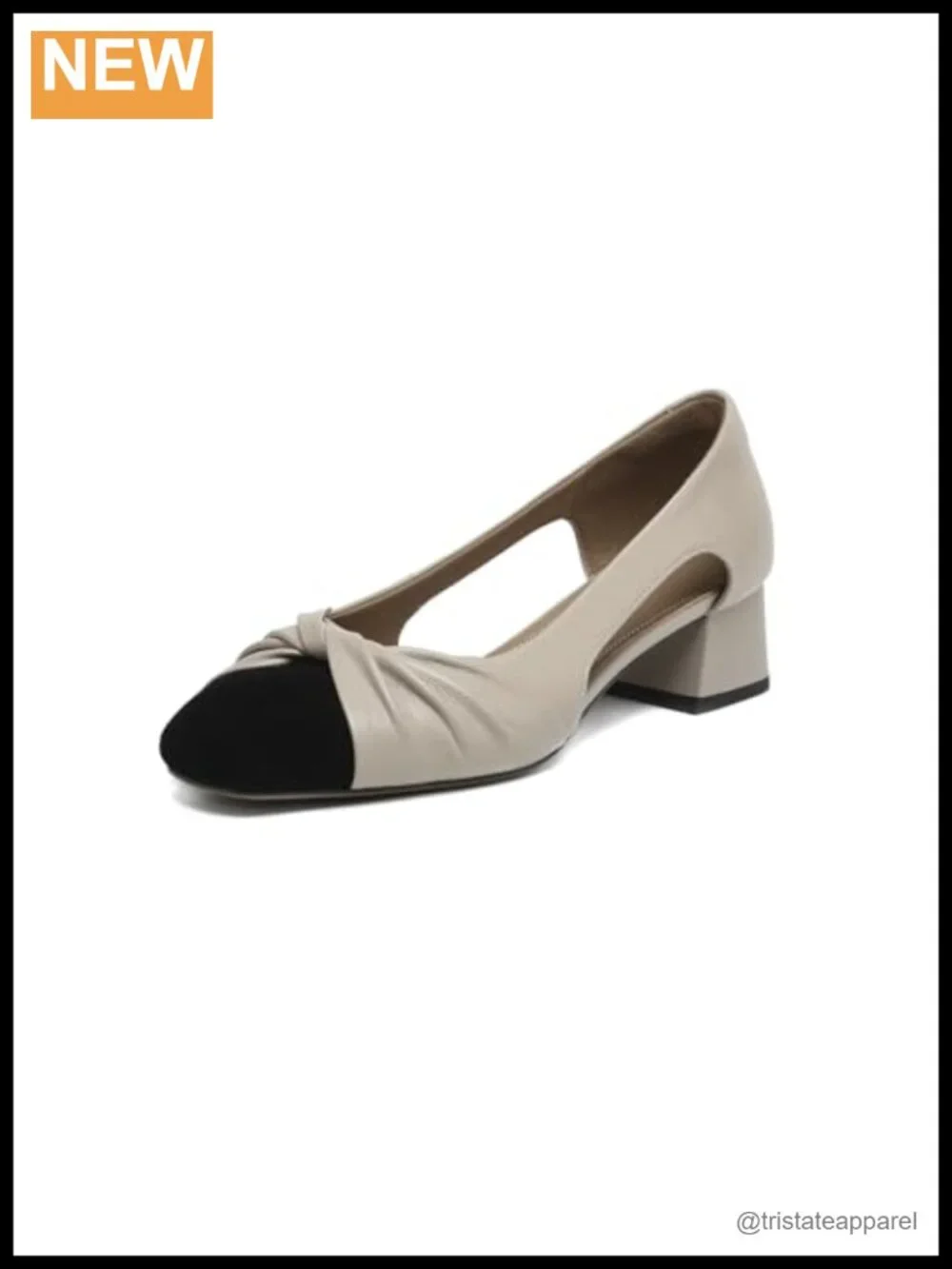 Genuine Leather Cap Toe Chunky Low Heel Sandals Handmade Pull-On